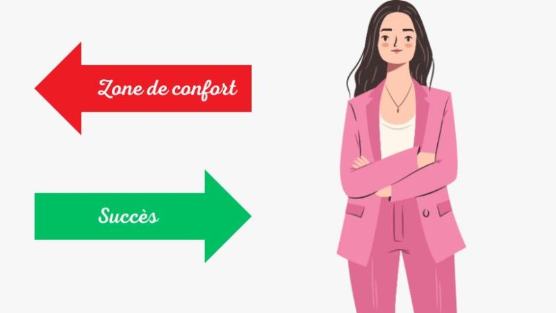 Une jeune femme en confiance et en réussite, hors de sa zone de confort