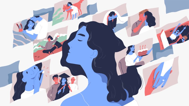 Une femme avec un mindset fixe qui pense à ses réussites passées