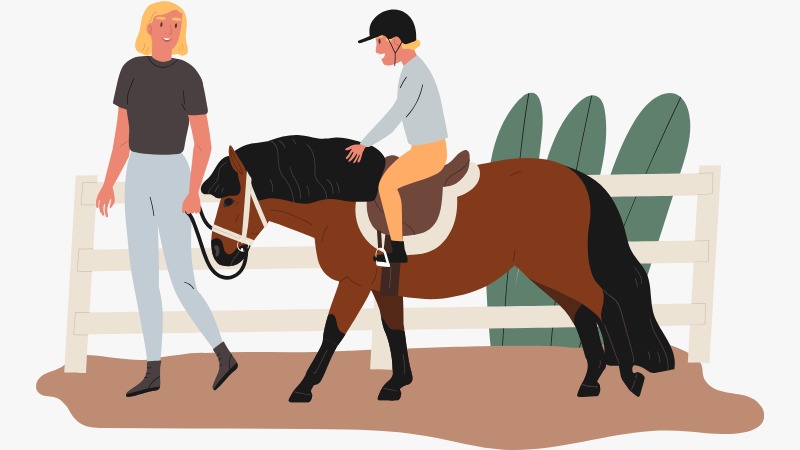 Un jeune cavalier qui s'entraîne avec son cheval