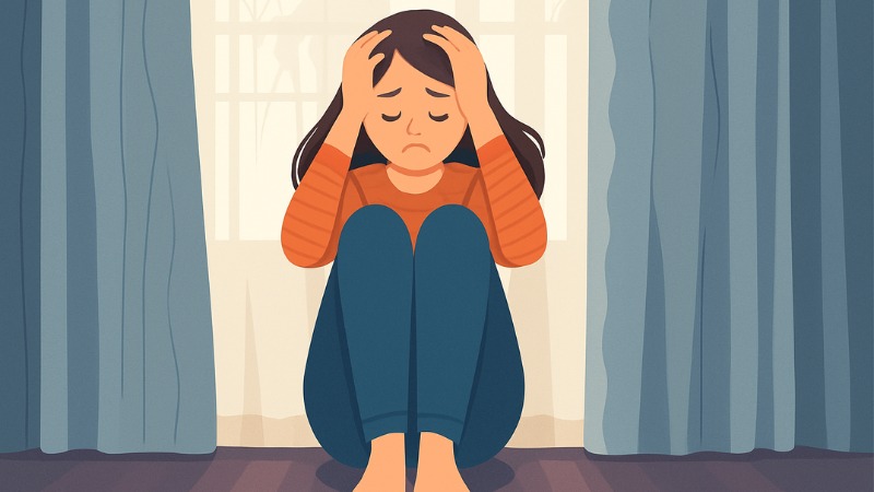 Une femme qui a du mal à calmer son mental